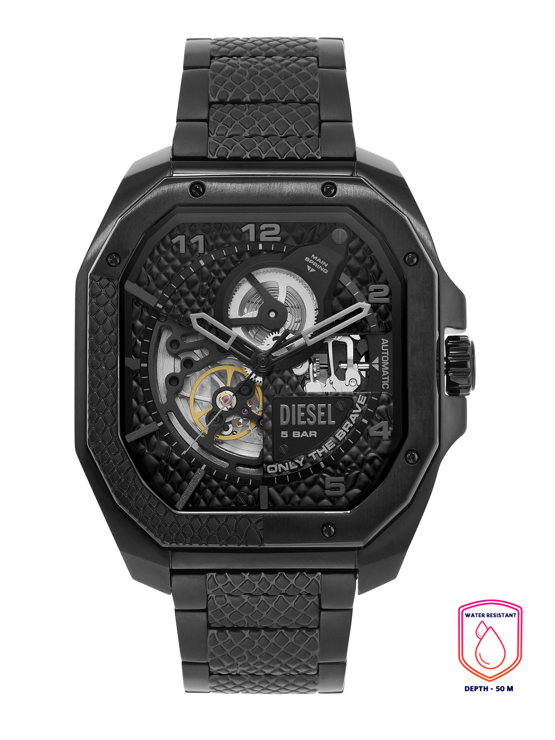 

DIESEL Men Black Flayed Automatic Analogue Watch DZ7472