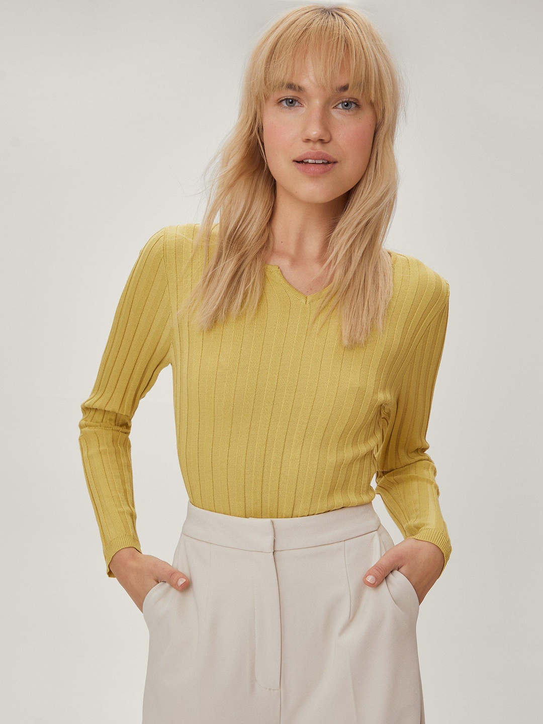 

NASTY GAL Khaki Notch Neck Ribbed Knitted Bodysuit