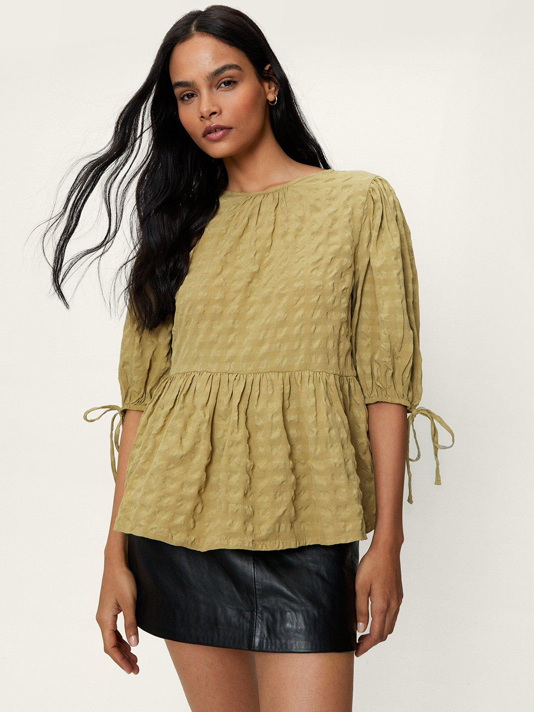 

NASTY GAL Khaki Seersucker A-Line Top
