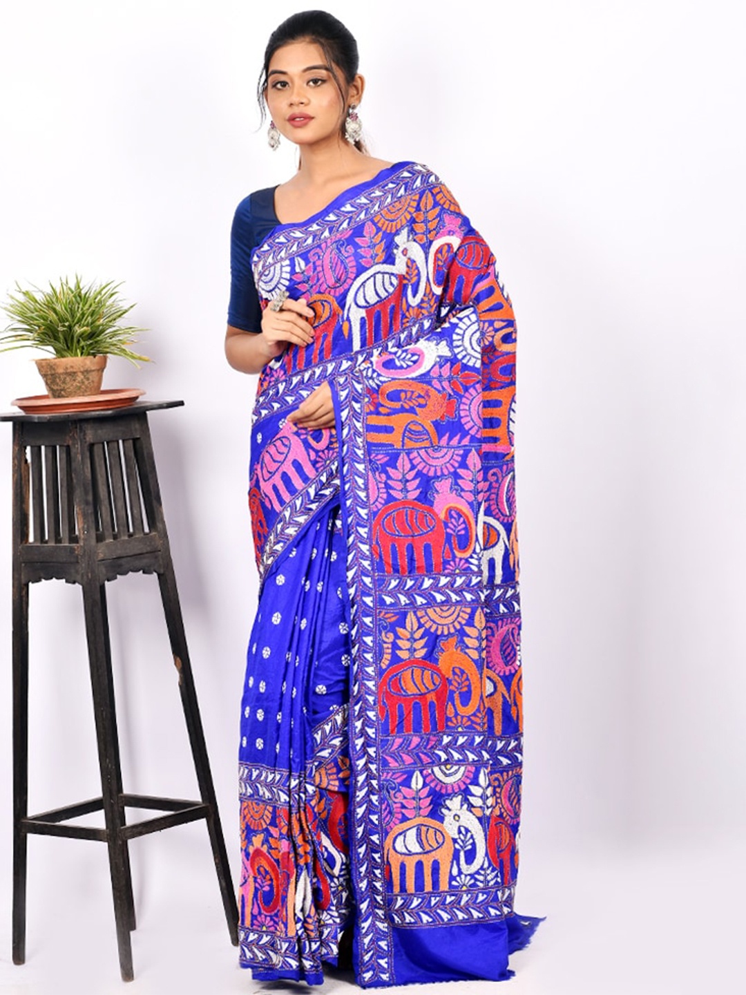 

AllSilks Blue & White Ethnic Motifs Pure Silk Murshidabad silk Saree
