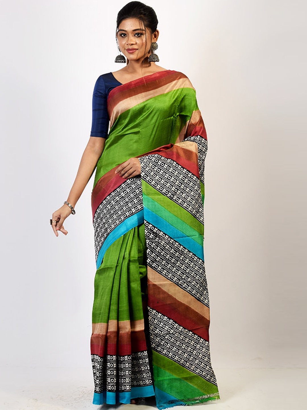 

AllSilks Green & Brown Pure Silk Murshidabad Saree