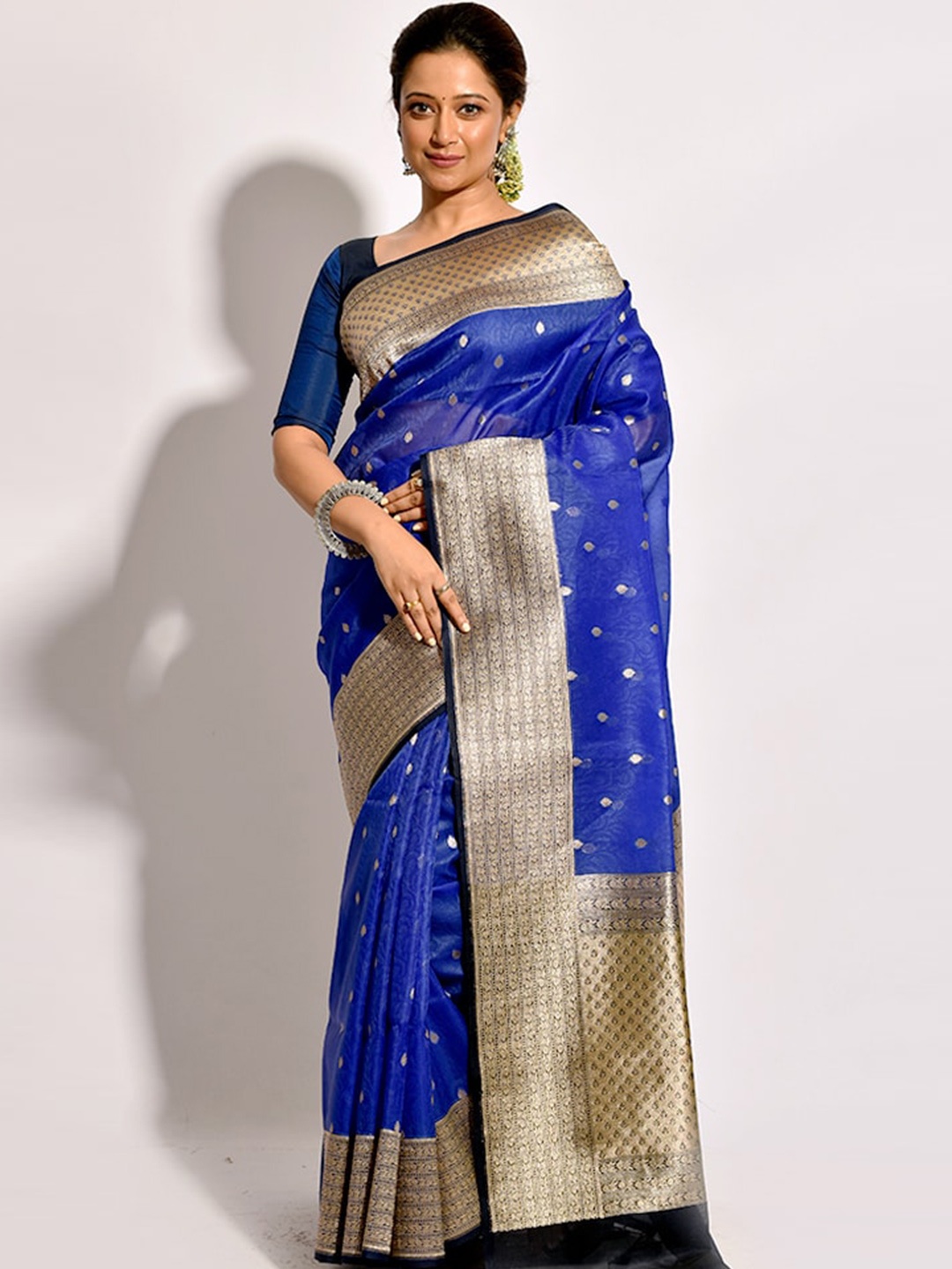 

AllSilks Blue & Black Ethnic Motifs Zari Silk Blend Saree