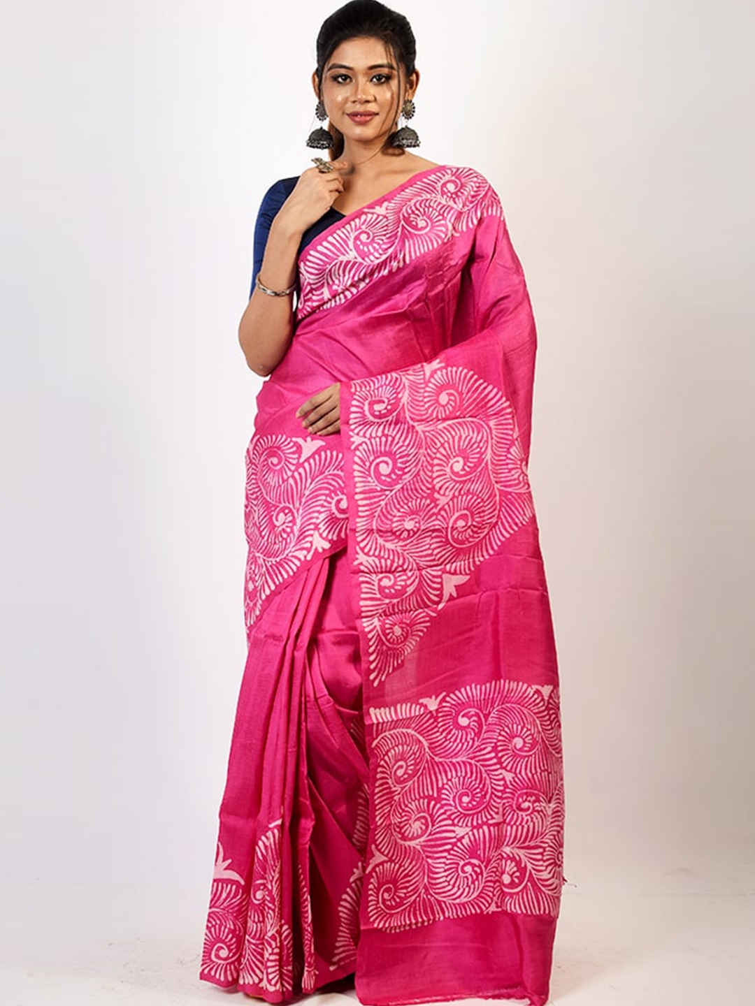 

AllSilks Pink & White Pure Silk Murshidabad Saree