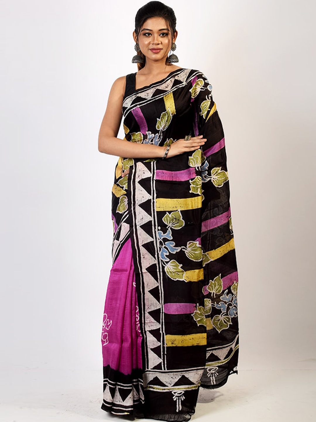 

AllSilks Purple & Black Floral Pure Silk Murshidabad silk Saree