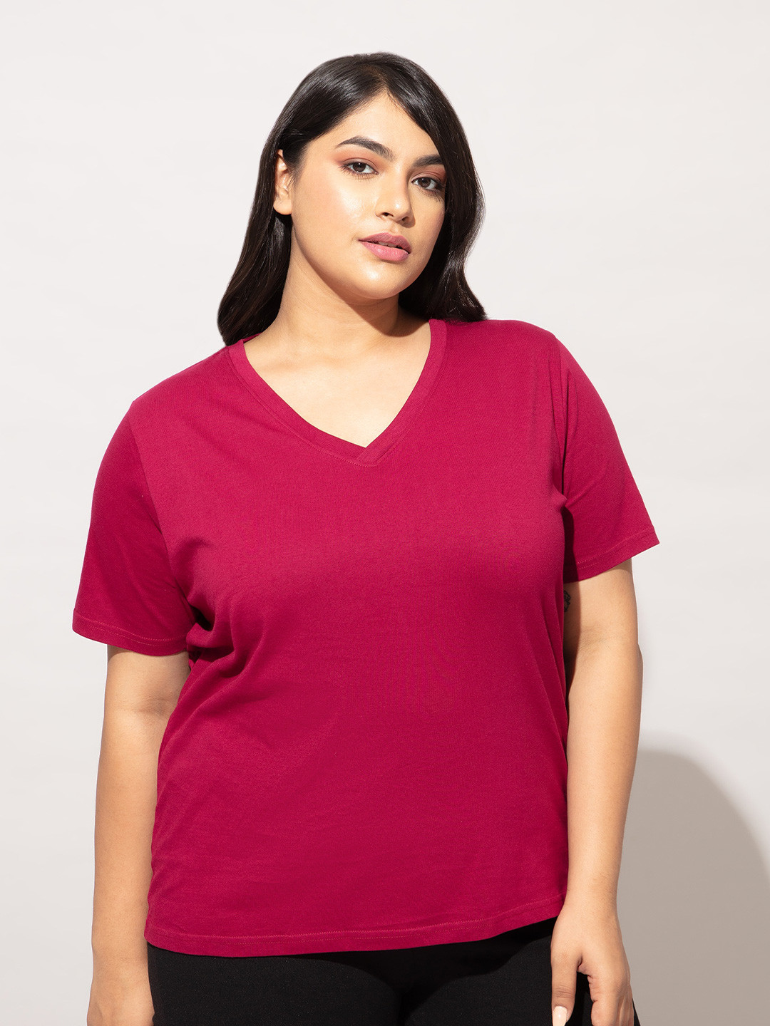 

20Dresses Plus Size V-Neck Cotton T-shirt, Maroon