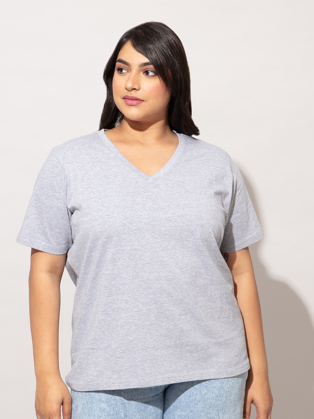 

20Dresses Plus Size V-Neck Cotton T-shirt, Grey