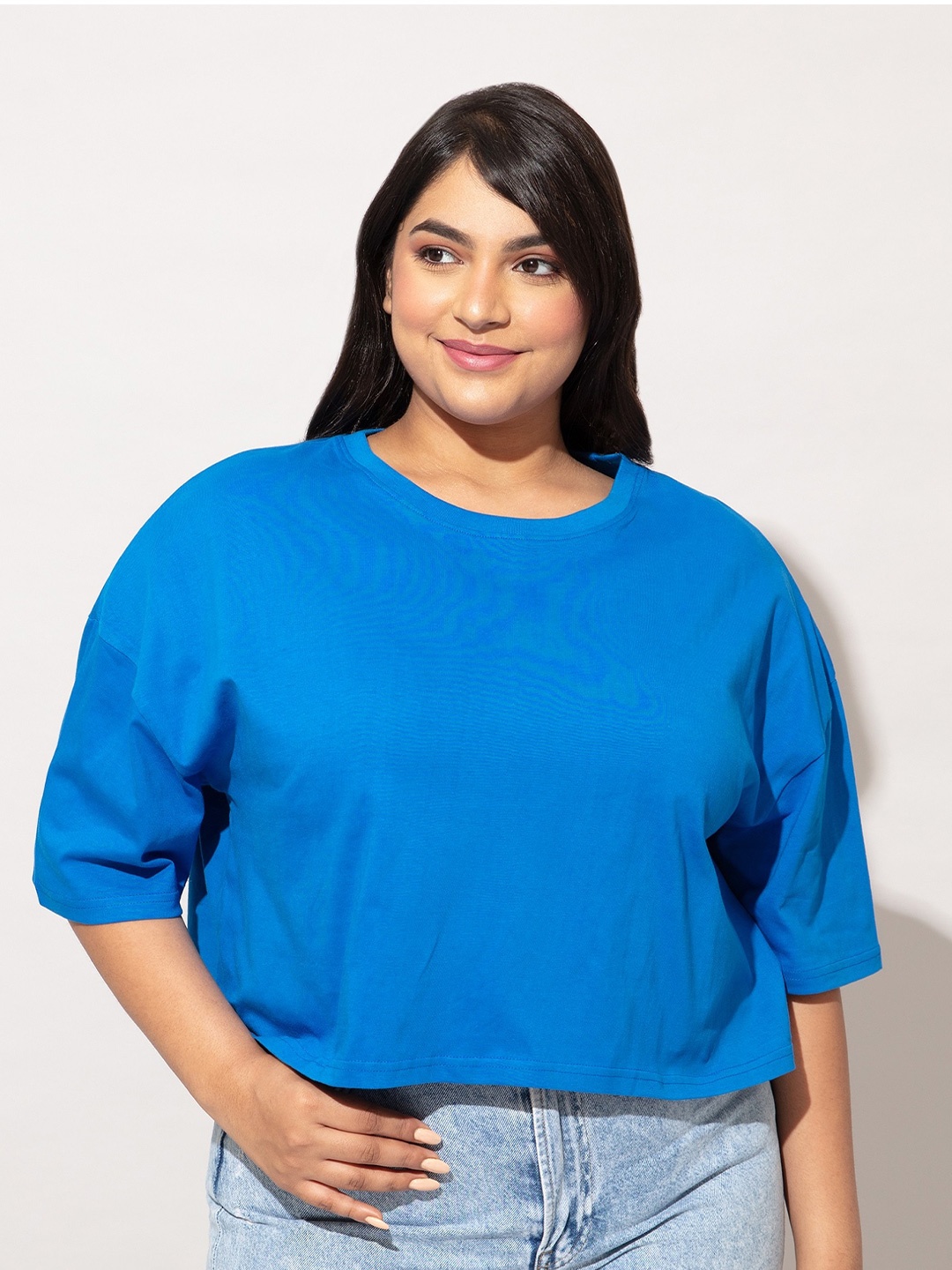 

20Dresses Plus Size Drop-Shoulder Sleeves Oversized Fit Cotton T-shirt, Blue
