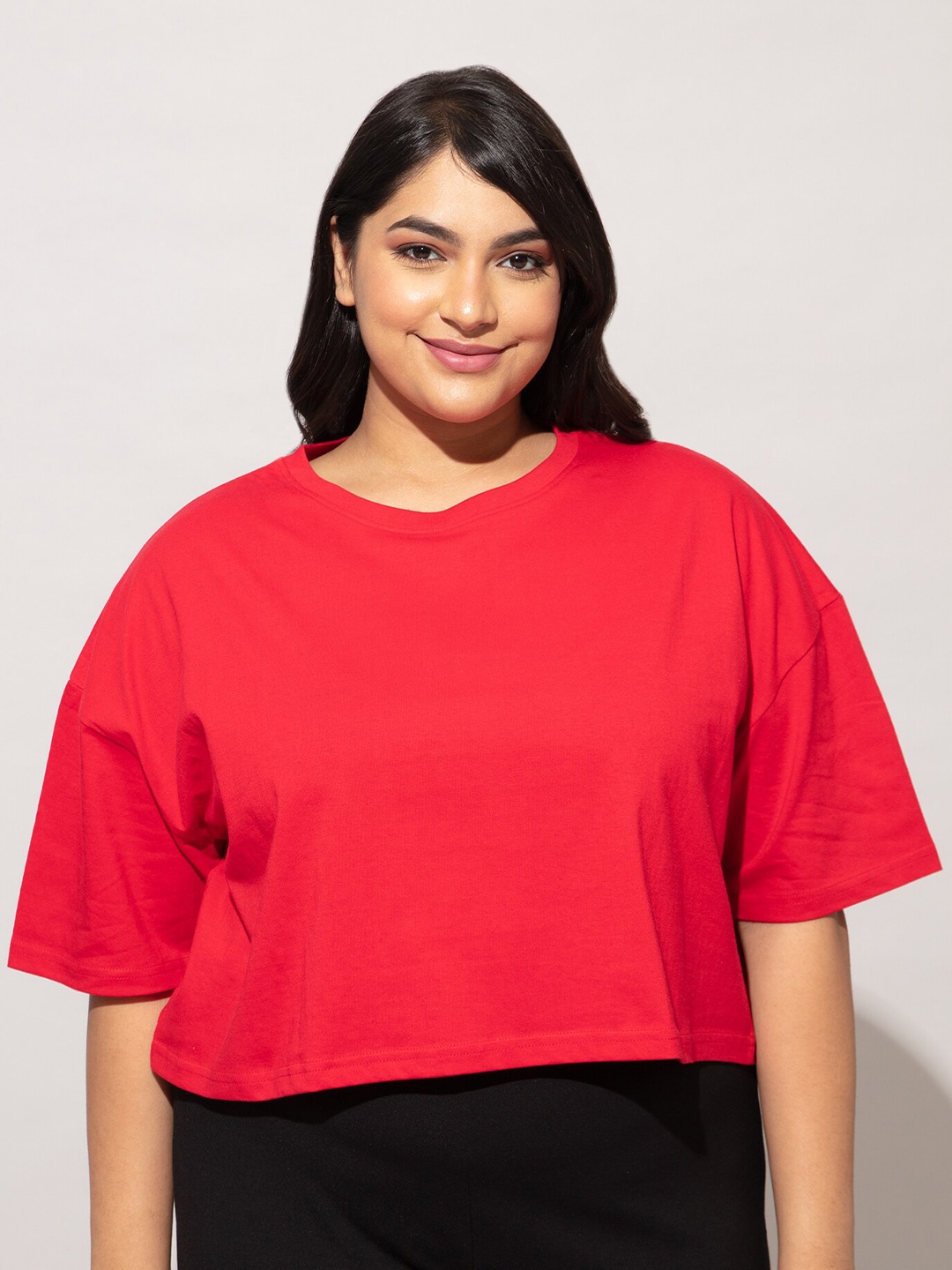

20Dresses Plus Size Drop-Shoulder Sleeves Oversized Fit Cotton T-shirt, Red