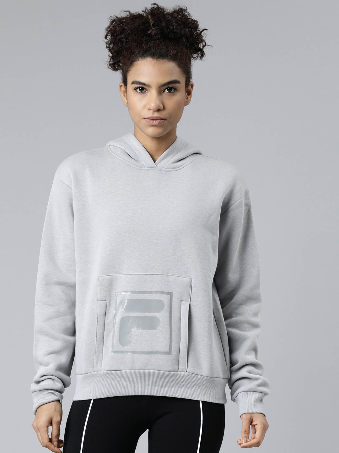 

FILA Women Grey Printed Hooded Cotton Sweatshirt