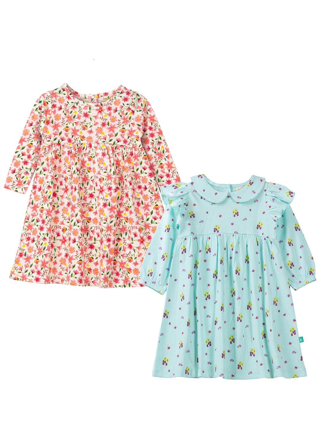 

JusCubs Blue & Cream-Coloured Pack of 2 Floral Printed Cotton A-Line Dress