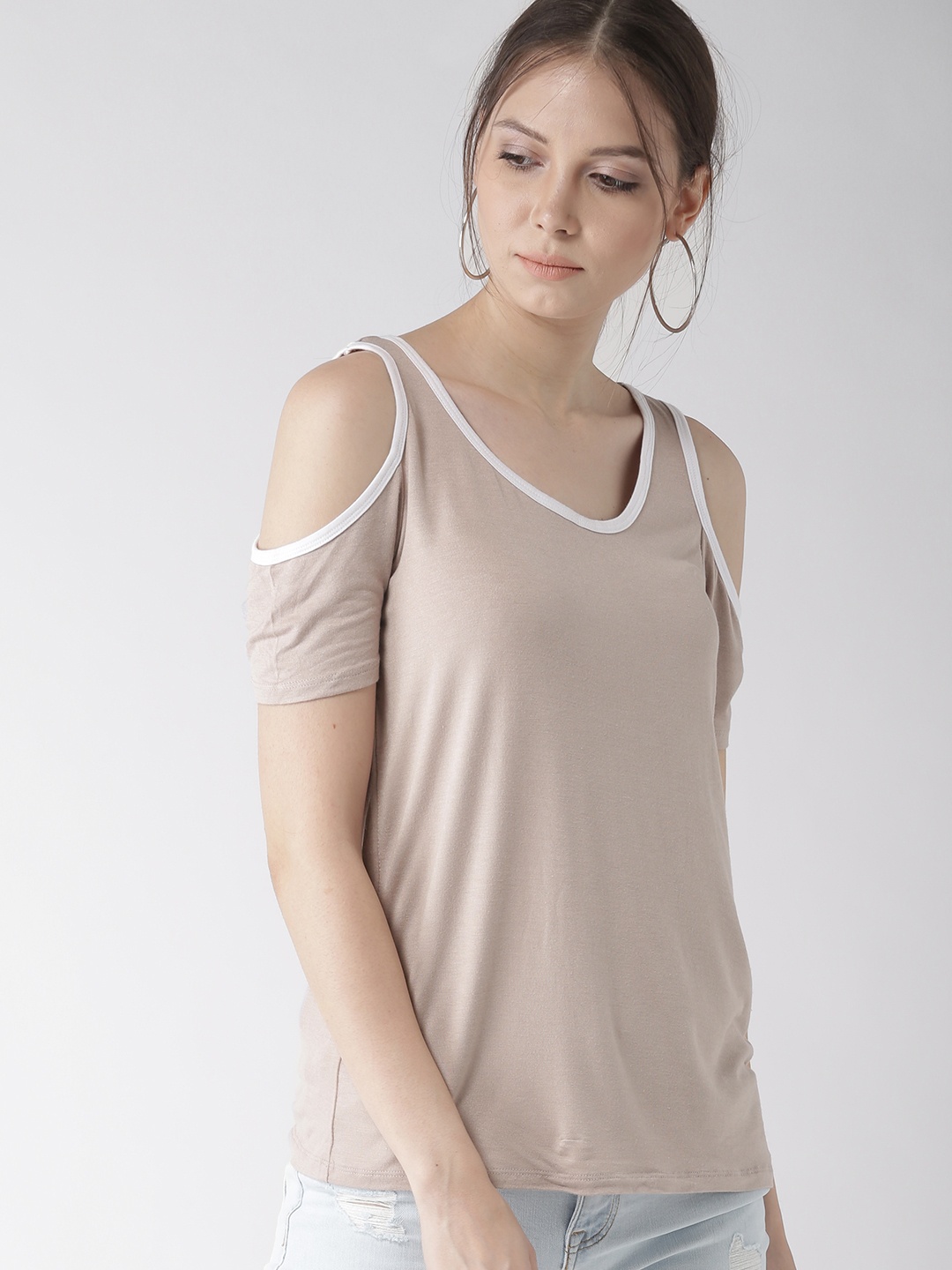 

FOREVER 21 Women Taupe Cold-Shoulder Top