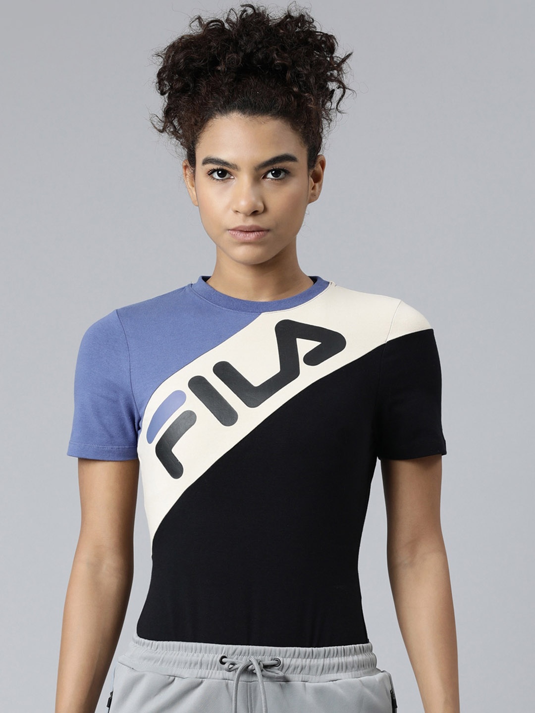 

FILA Blue & Beige Colourblocked Top