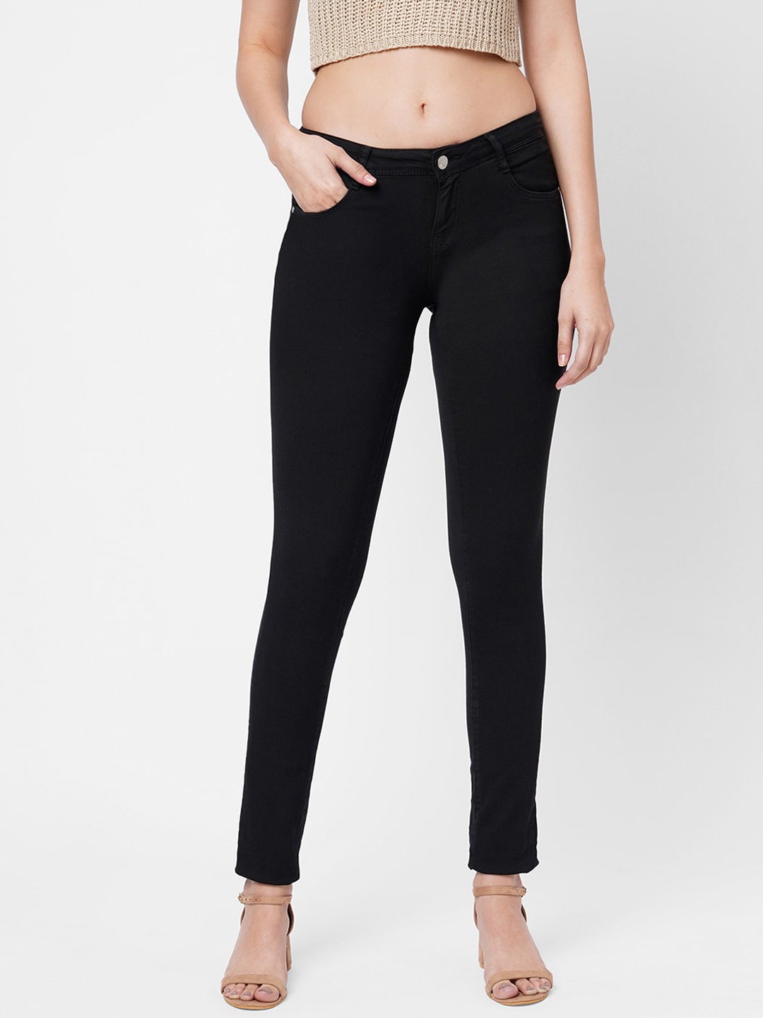 

Kraus Jeans Women Black Cotton Solid Skinny Fit Jeans