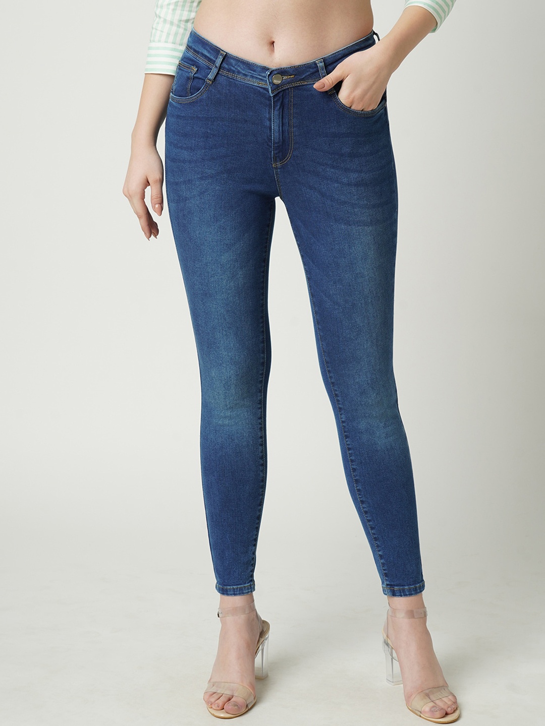 

Kraus Jeans Women Blue Cotton Super Skinny Fit Light Fade Jeans