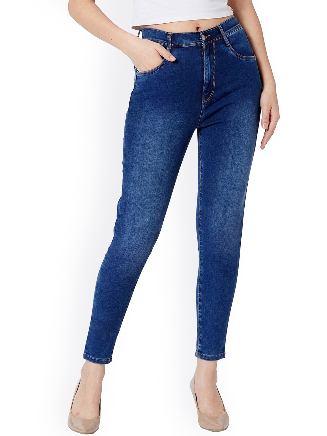 

Kraus Jeans Women Blue Cotton Super Skinny Fit High-Rise Light Fade Jeans