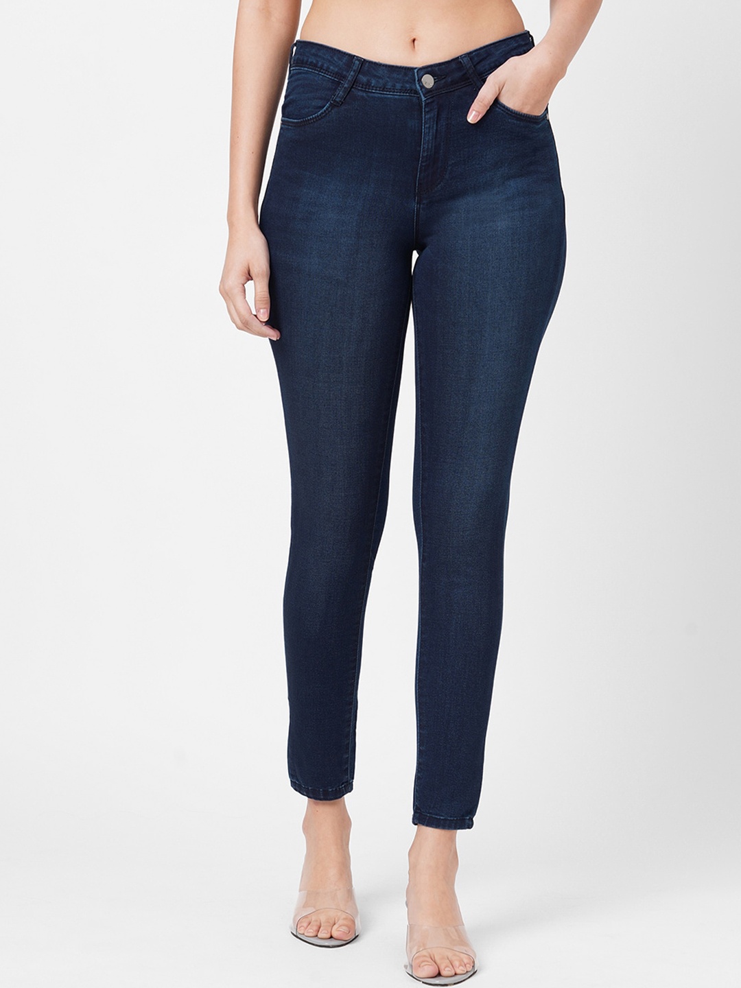 

Kraus Jeans Women Cotton Skinny Fit High-Rise Light Fade Jeans, Blue