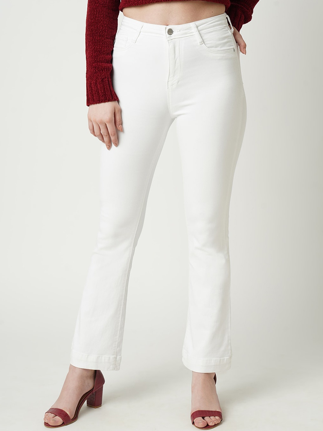 

Kraus Jeans Women White Flared High-Rise Jeans