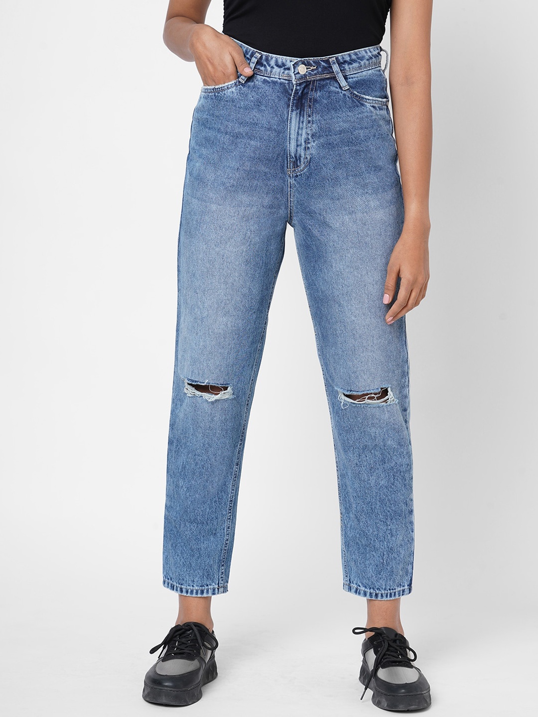 

Kraus Jeans Women Blue High-Rise Mildly Distressed Heavy Fade Jeans