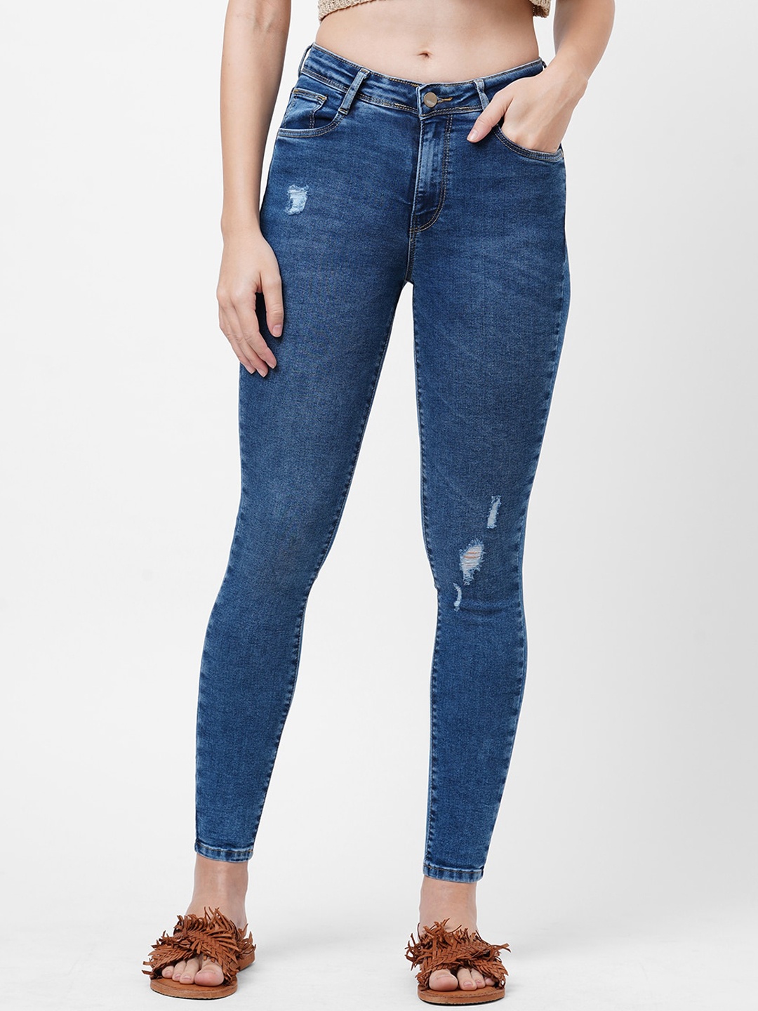 

Kraus Jeans Women Blue Skinny Fit High-Rise Mildly Distressed Light Fade Jeans