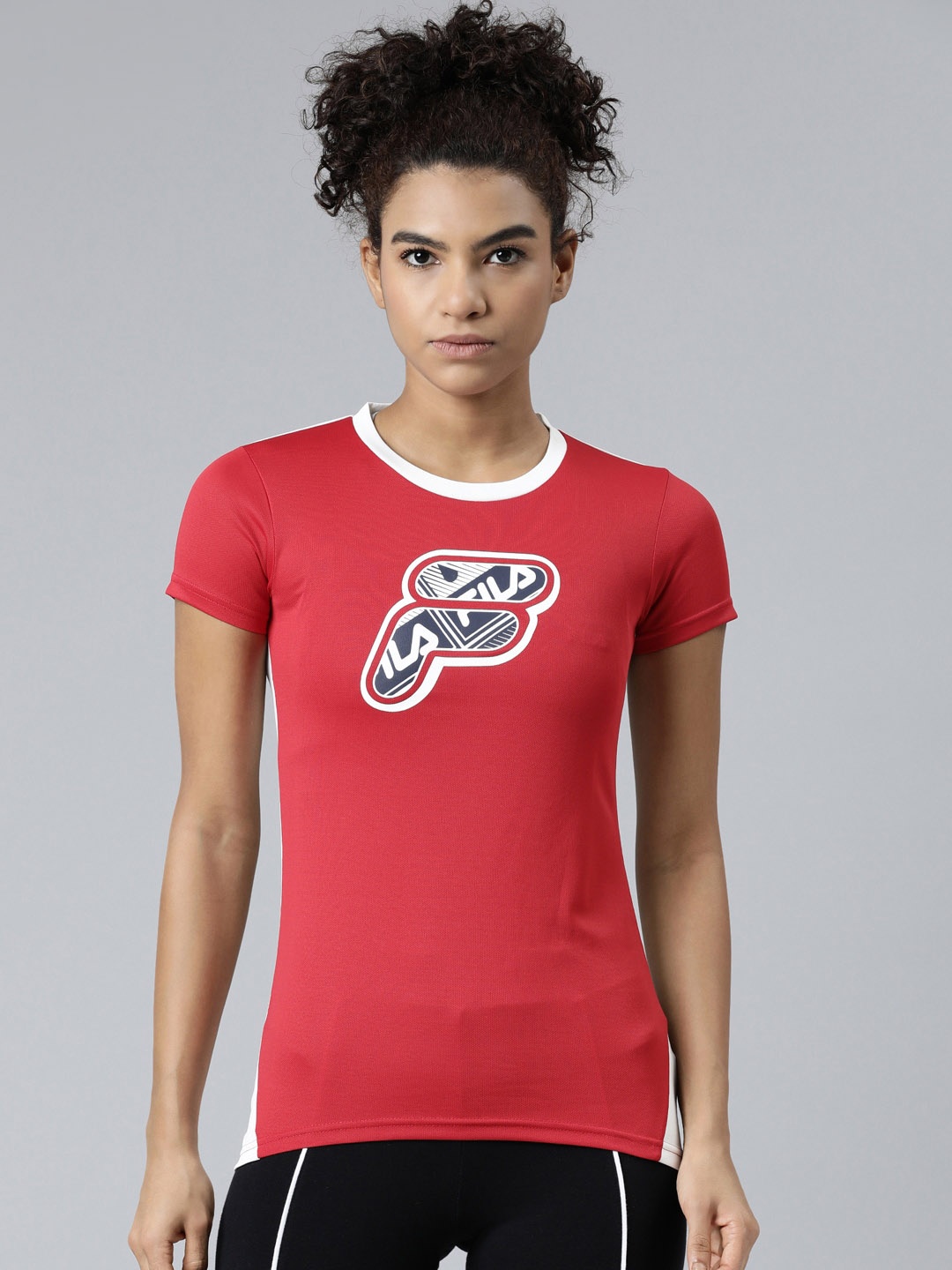 

FILA Women Red & White Colourblocked Organic Cotton T-shirt