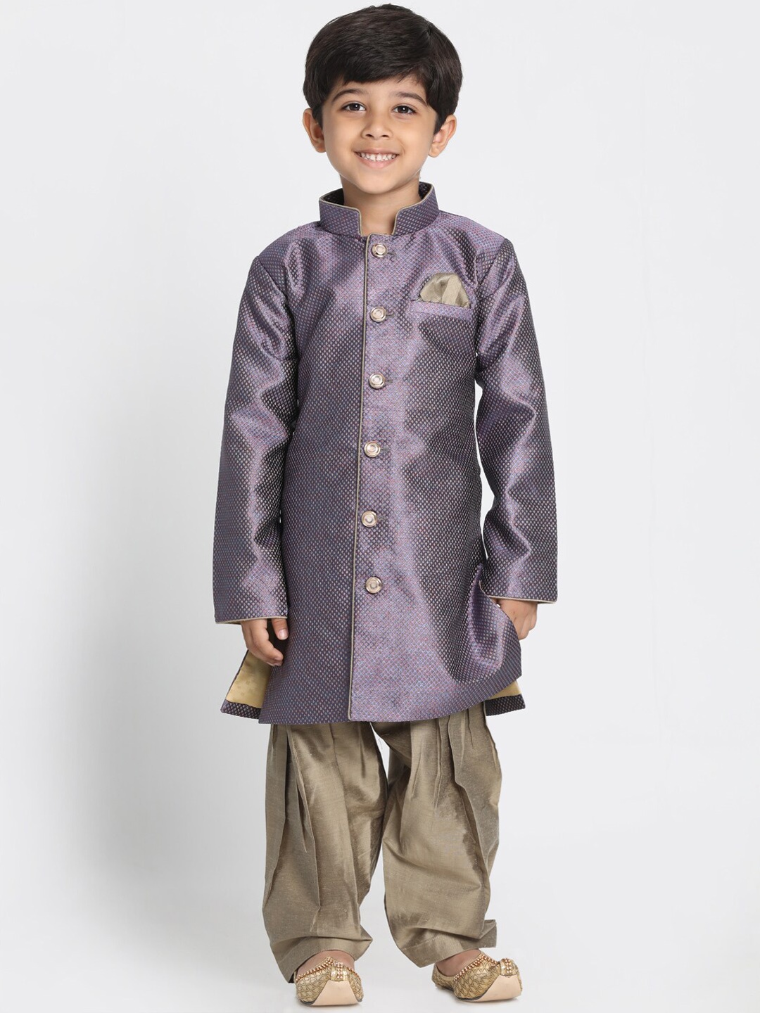 

VASTRAMAY Boys Purple & Grey Sherwani Set