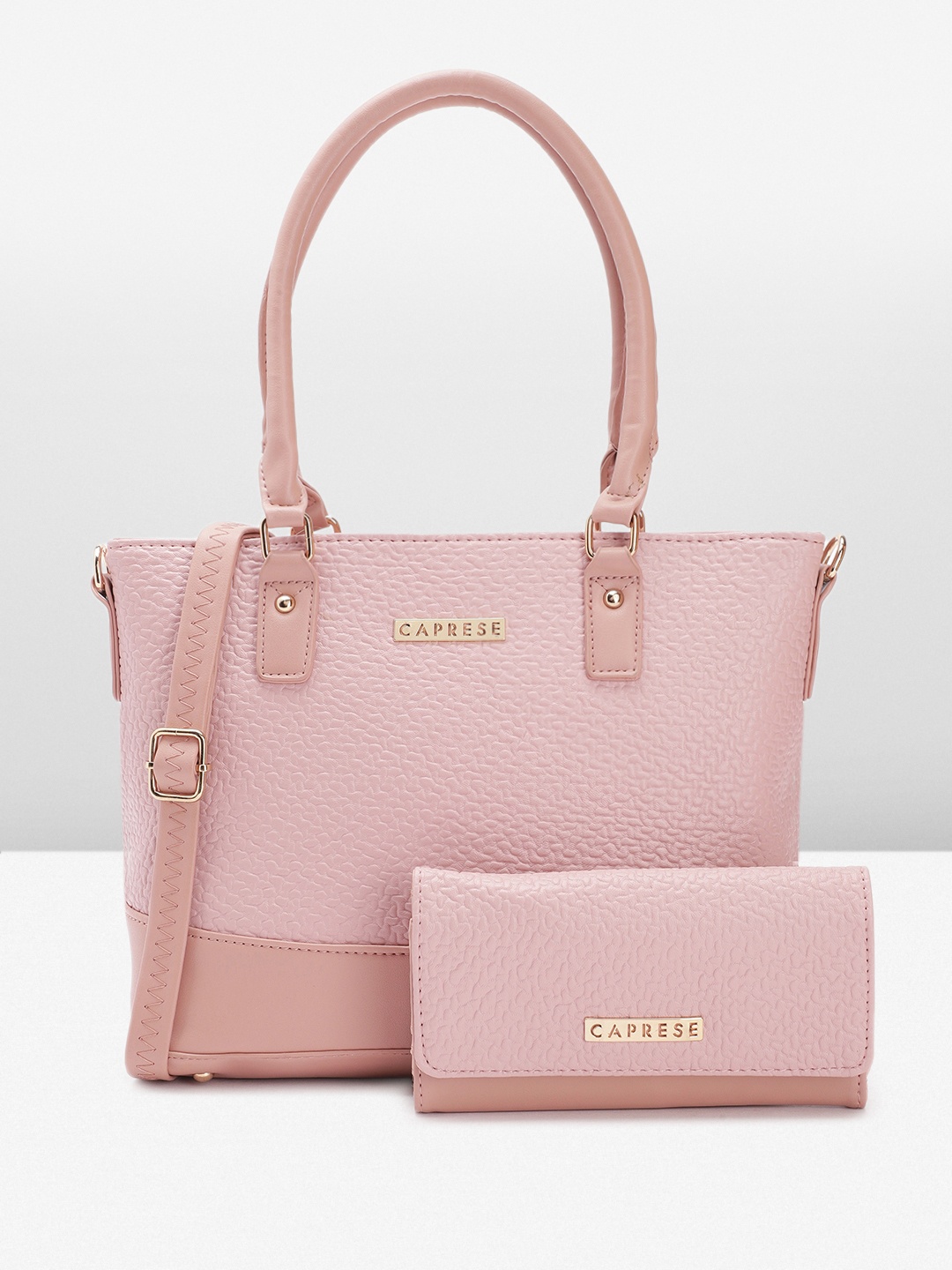 

Caprese Women Textured Shoulder Bag With Wallet, Pink