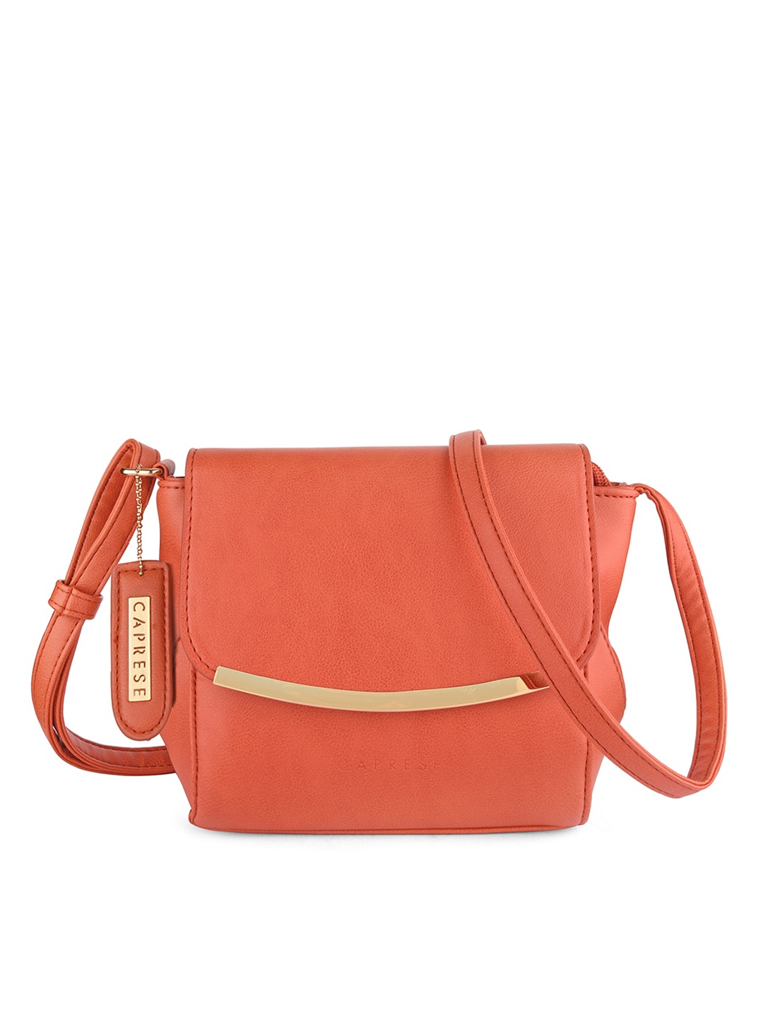 

Caprese Peach-Coloured Textured Leather Structured Sling Bag