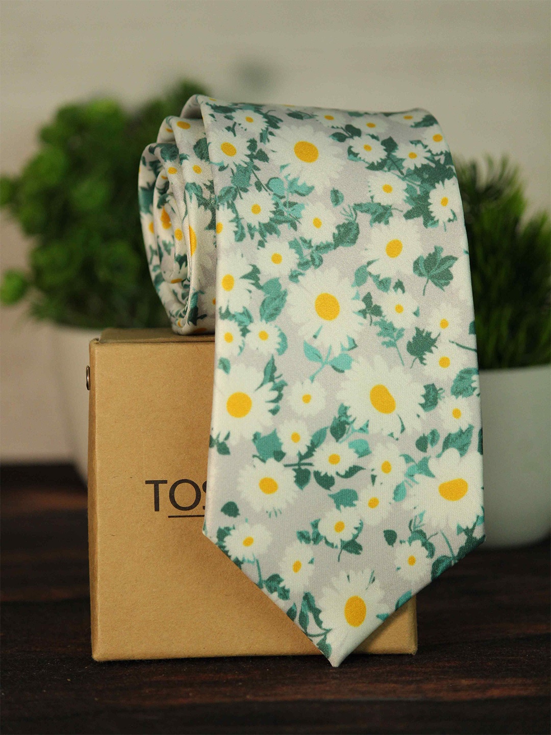 

Tossido Men Cream-Coloured & Yellow Printed Broad Tie