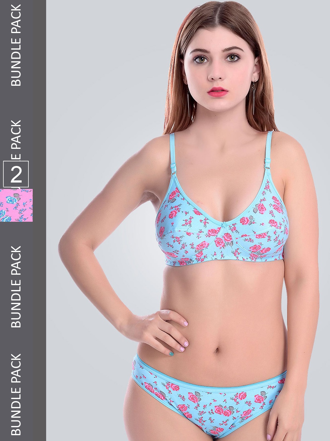

AROUSY Pack Of 2 Self-Design Cotton Lingerie Set, Blue