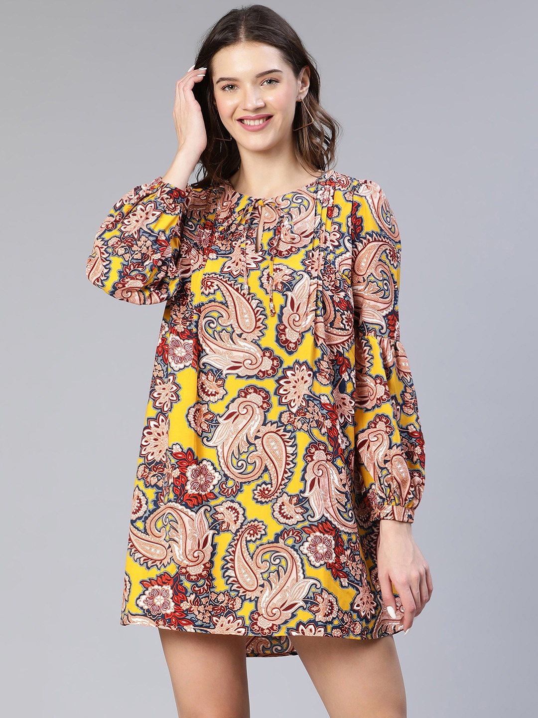 

Oxolloxo Yellow Ethnic Motifs A-Line Dress