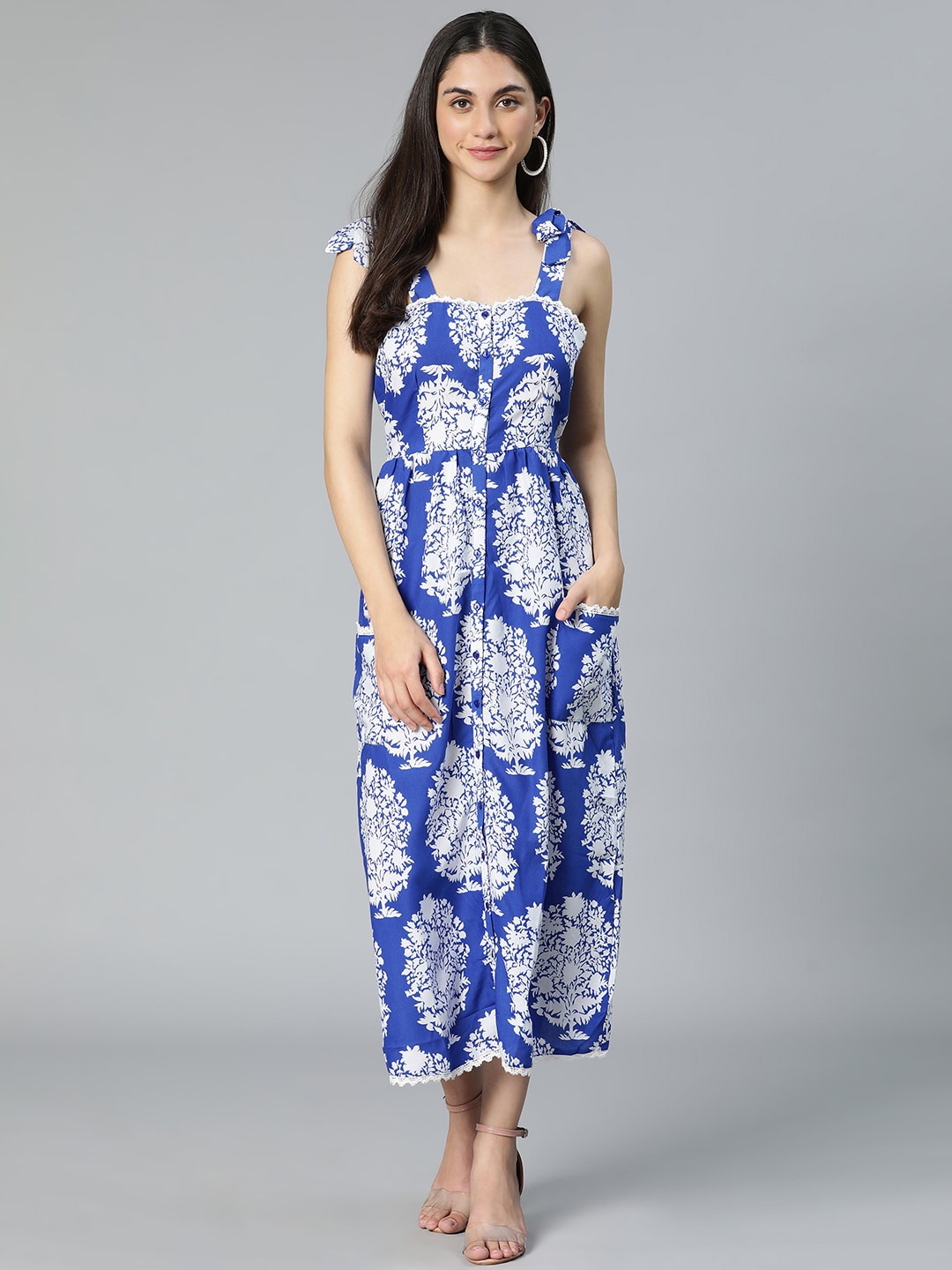 

Oxolloxo Blue Ethnic Motifs Maxi Dress