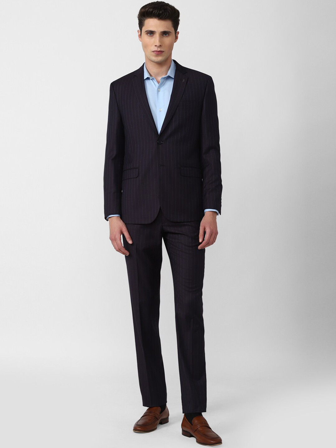 

Van Heusen Men Navy Blue Striped Slim-Fit Single-Breasted Two-Piece Formal Suit