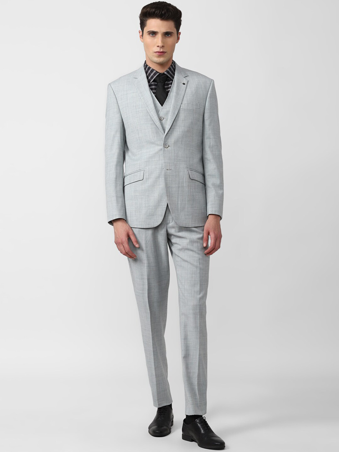 

Van Heusen Men Grey Self Design Single Breasted Slim Fit Three-Piece Suits