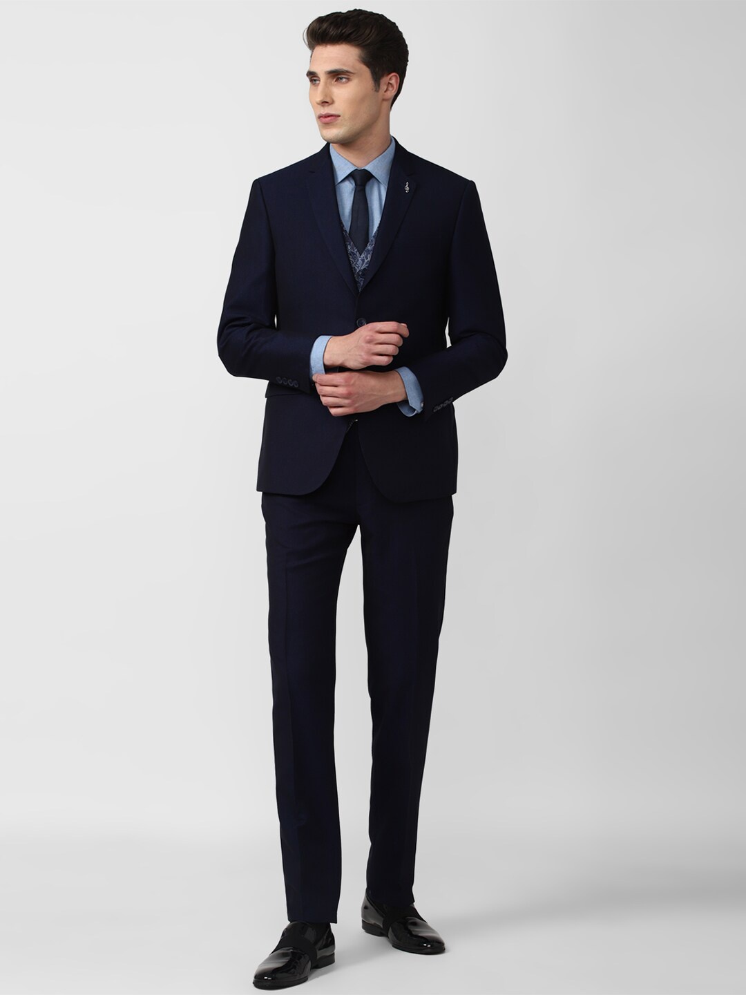 

Van Heusen Men Navy Blue Single Breasted Slim Fit Three Piece Formal Suit