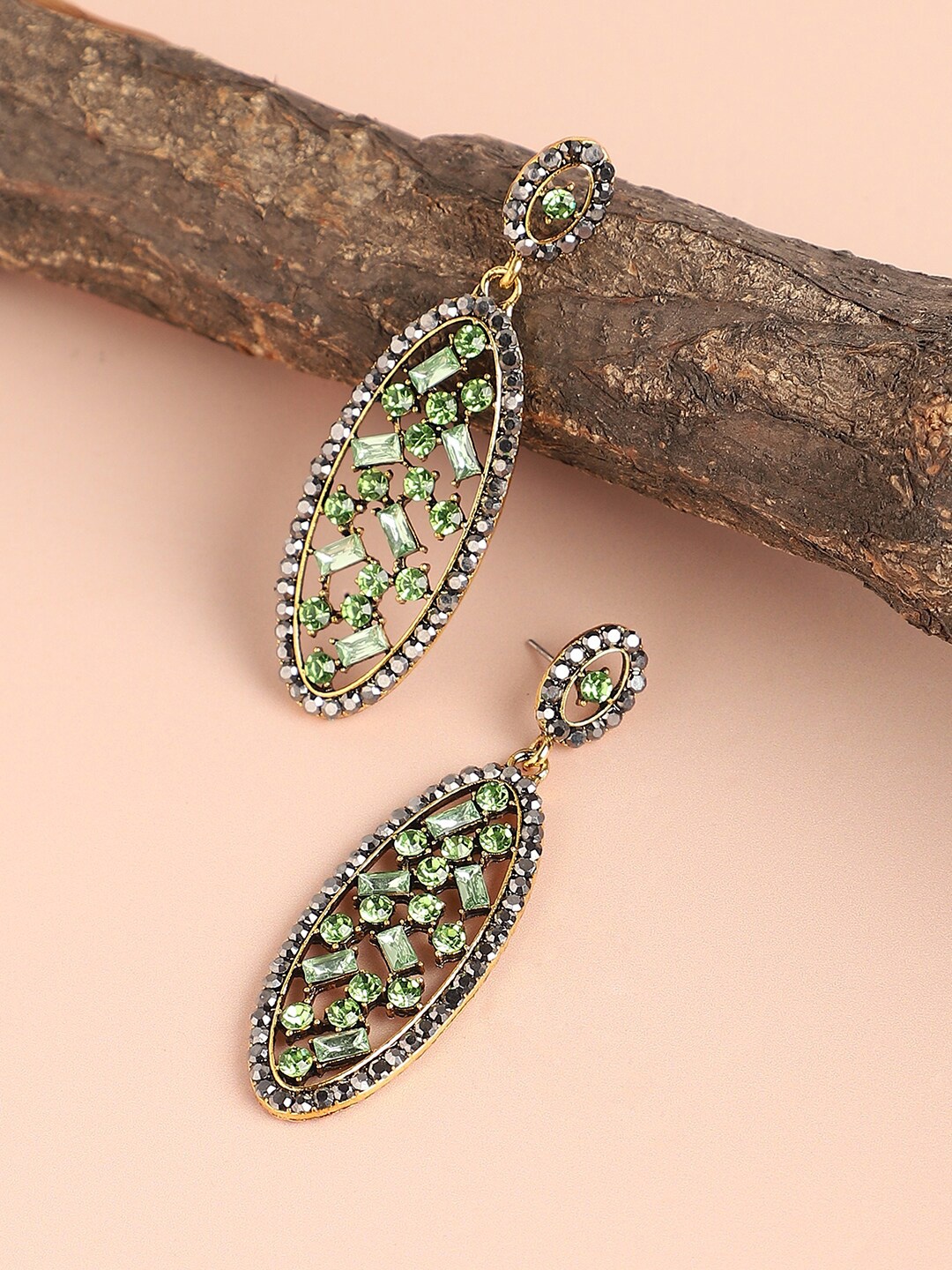 

SOHI Green Contemporary Drop Earrings