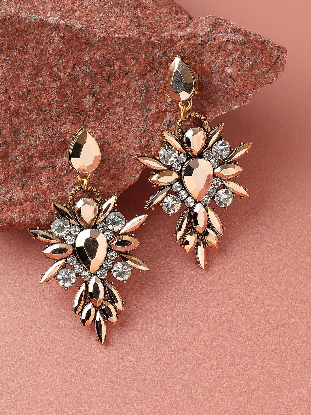 

SOHI Gold-Plated Contemporary Drop Earrings