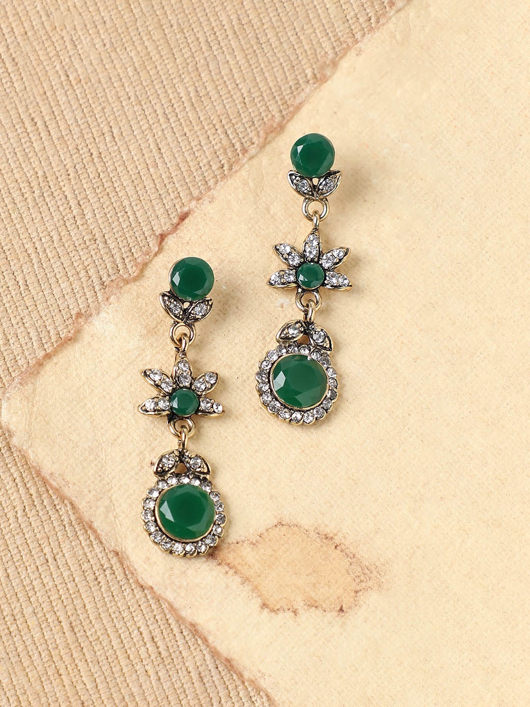 

SOHI Gold Plated Green Contemporary Drop Earrings