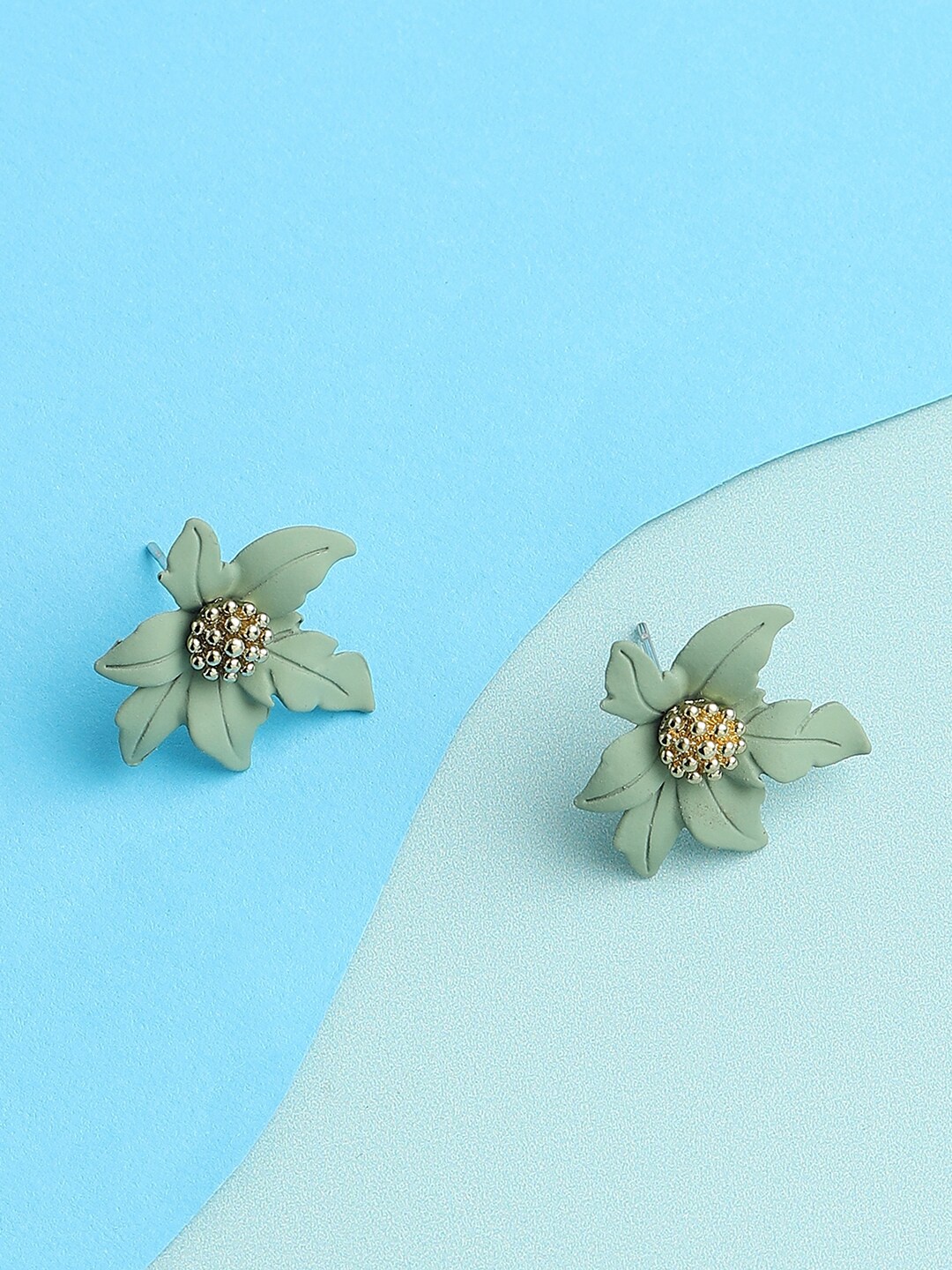 

SOHI Gold Plated Green Contemporary Studs Earrings