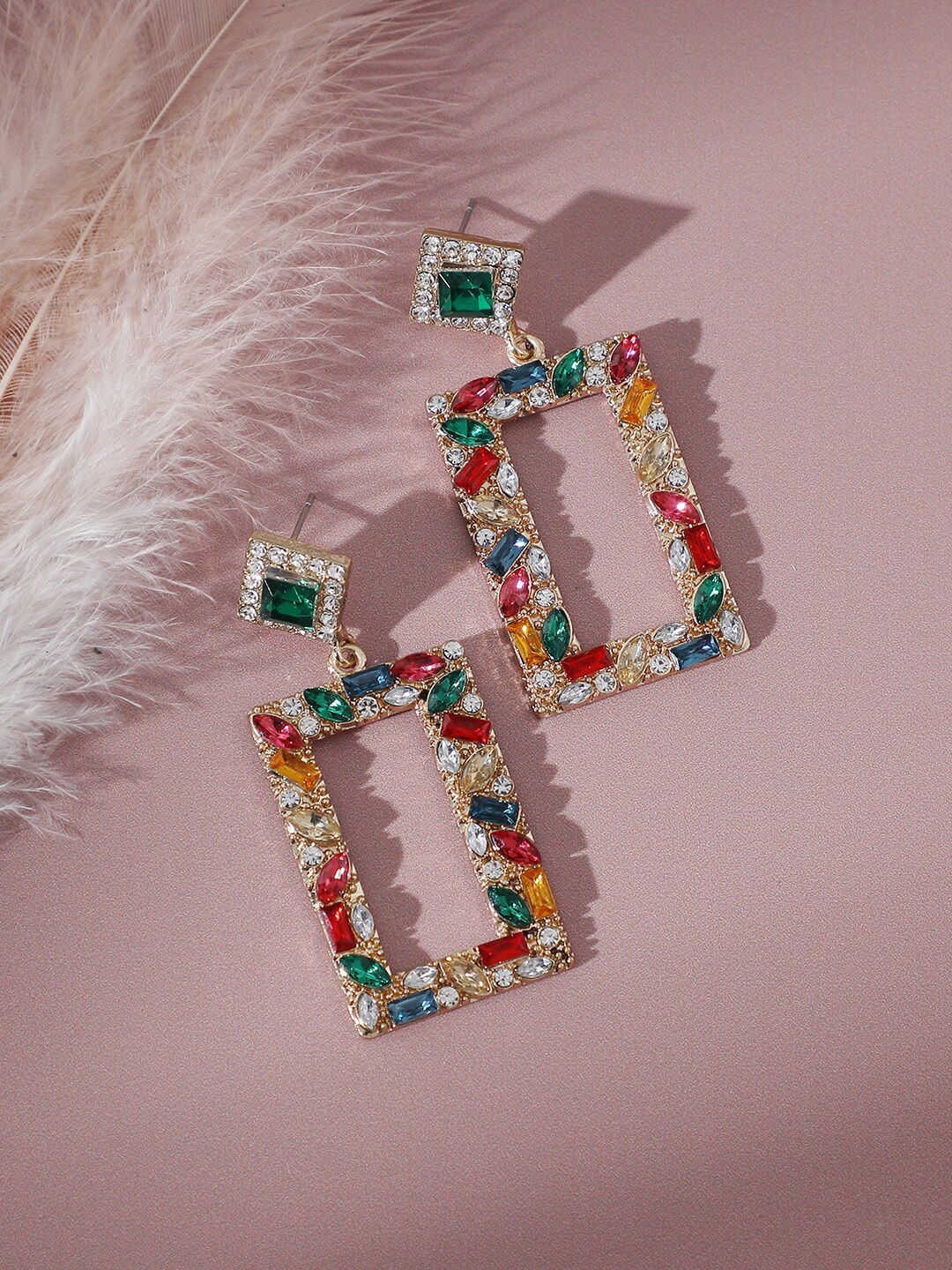 

SOHI Gold-Plated Contemporary Drop Earrings
