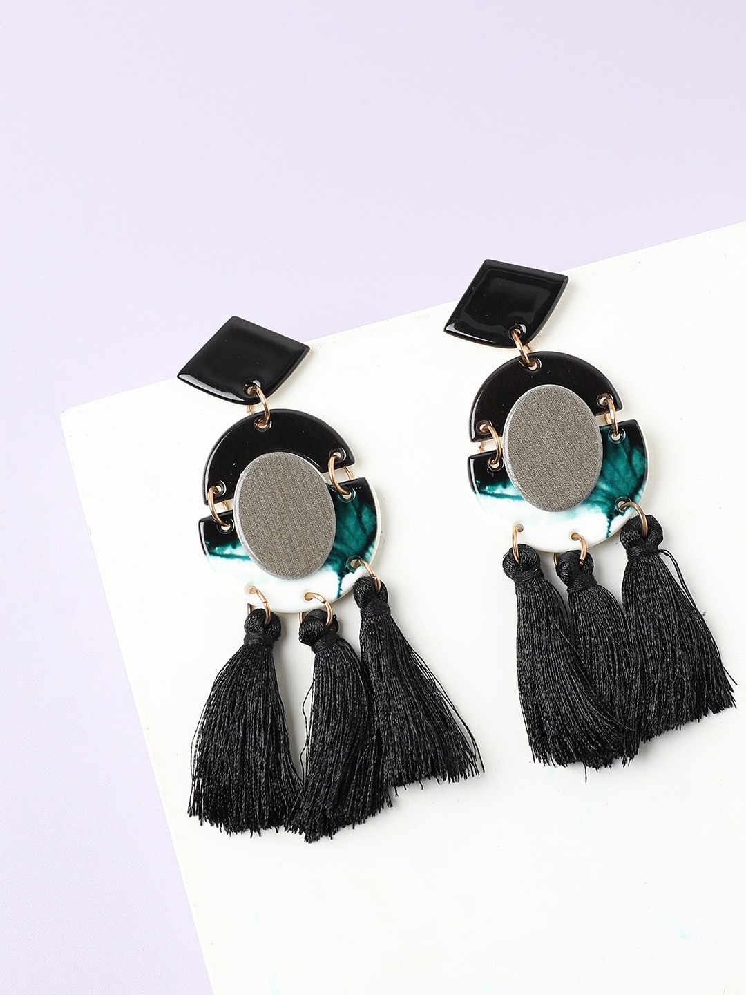 

SOHI Gold Plated Black Contemporary Drop Earrings