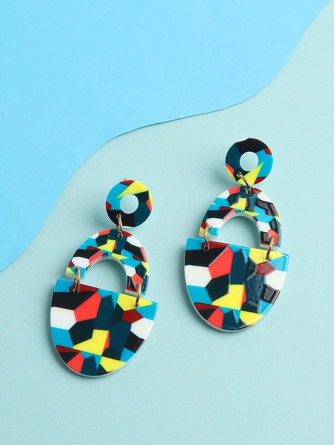 

SOHI Gold-Plated & Blue Contemporary Drop Earrings