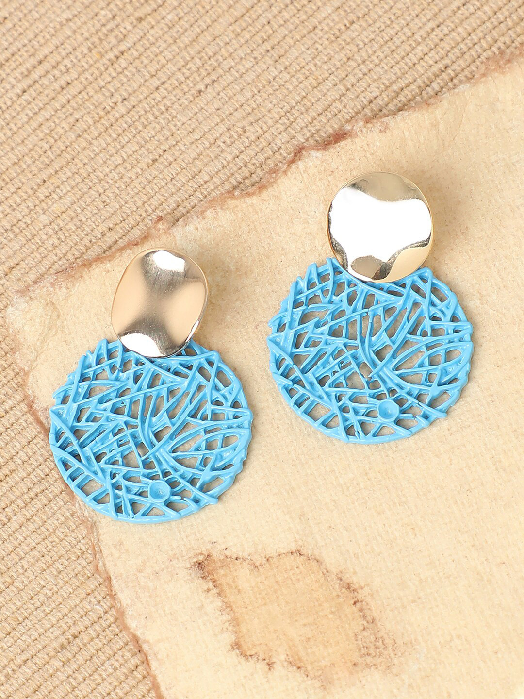 

SOHI Women Gold Plated Blue Circular Drop Earrings