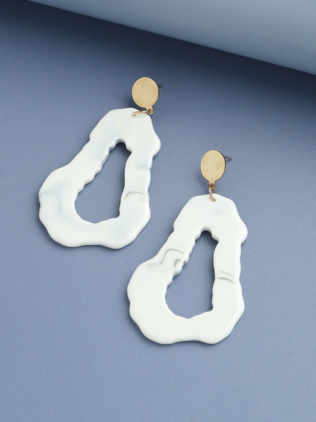

SOHI Women Gold Plated White Contemporary Drop Earrings
