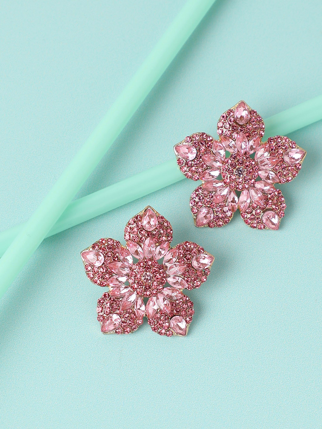 

SOHI Women Gold Plated Pink Floral Studs Earrings
