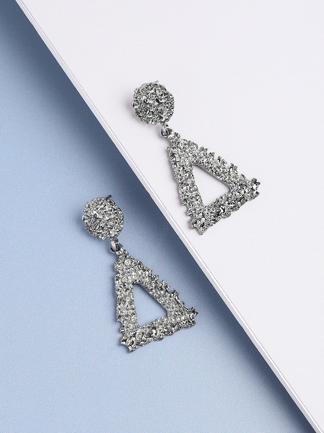 

SOHI Women Silver Plated Grey Triangular Drop Earrings