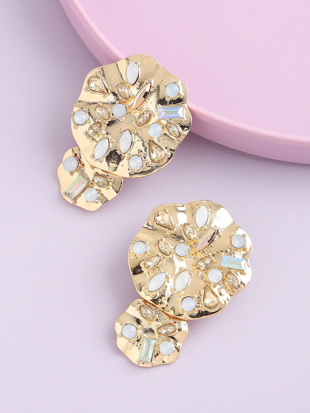 

SOHI Women Gold Plated White Floral Drop Earrings