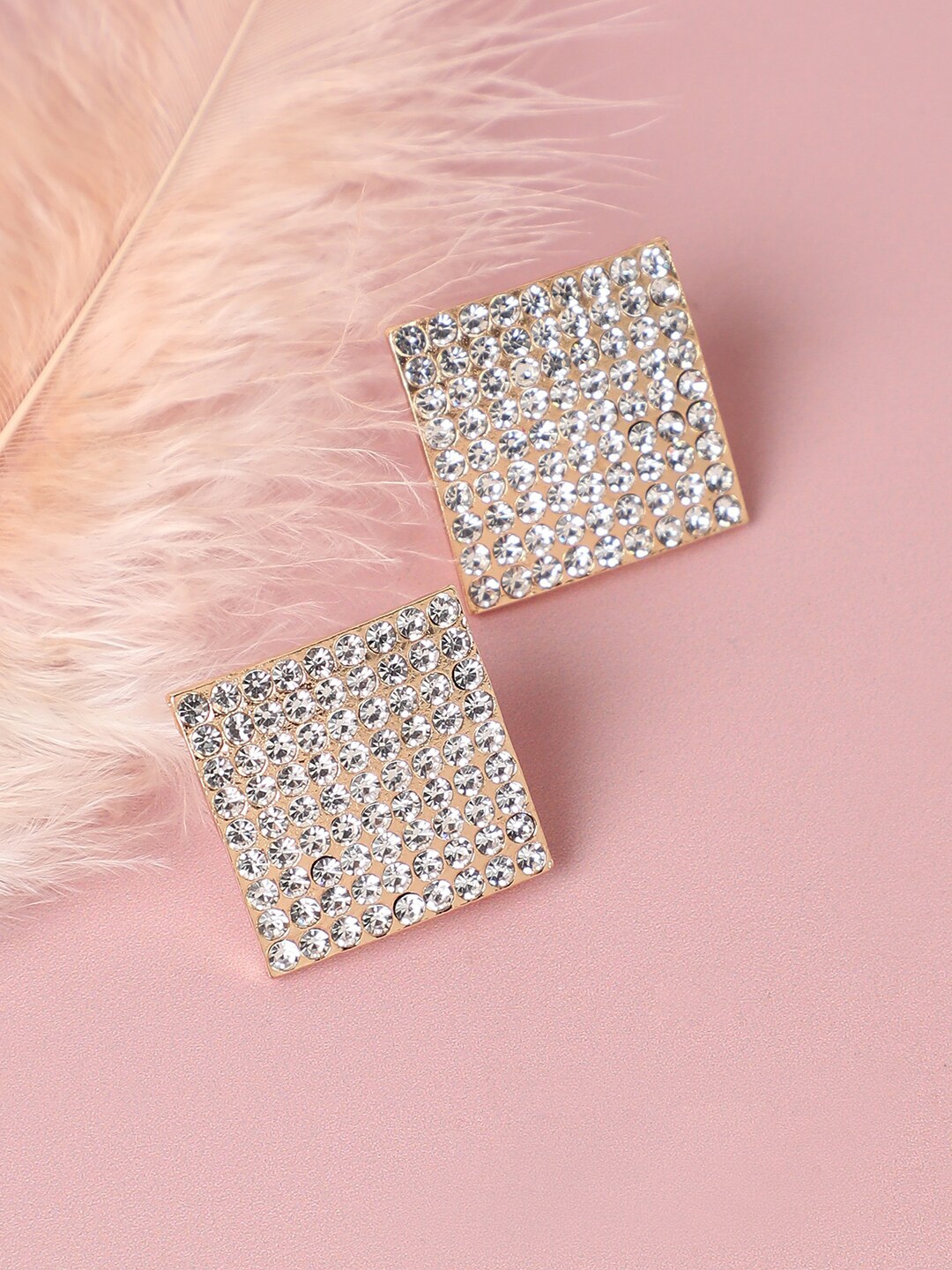 

SOHI Women Gold Plated White Square Studs Earrings