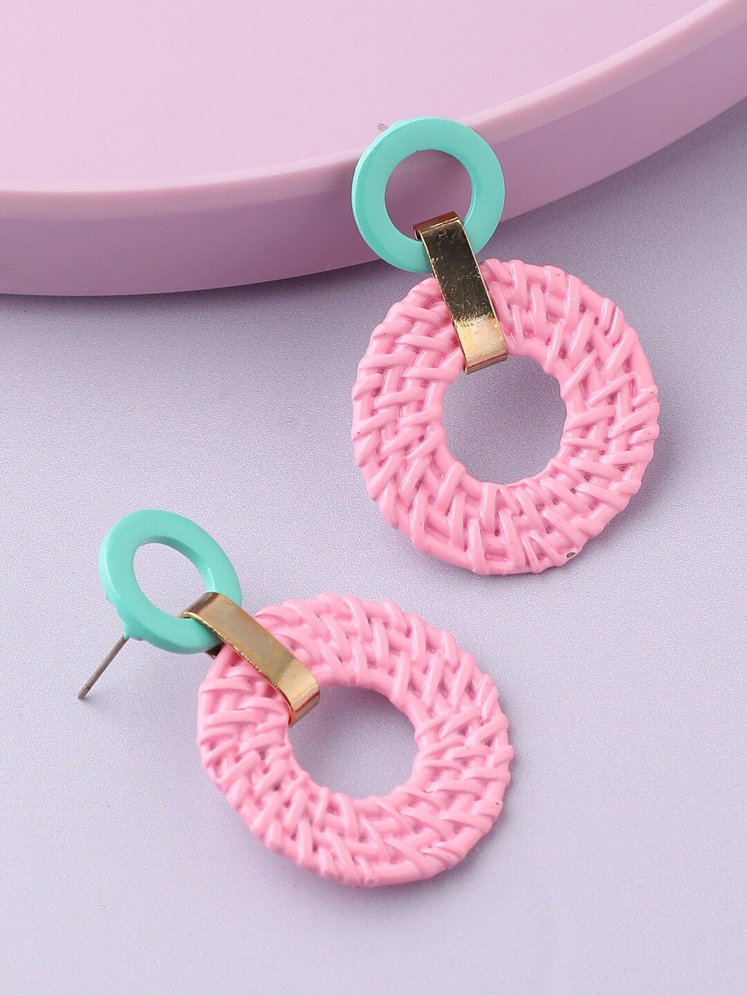 

SOHI Women Gold Plated Pink & Blue Circular Drop Earrings