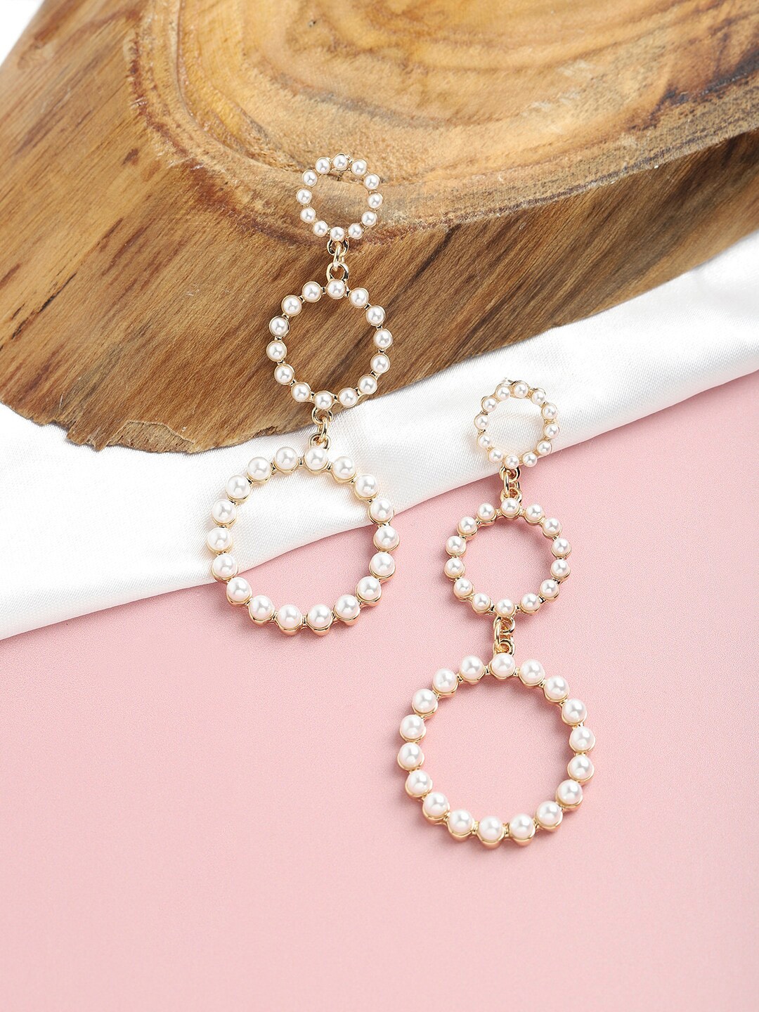 

SOHI Women Gold Plated White Circular Drop Earrings