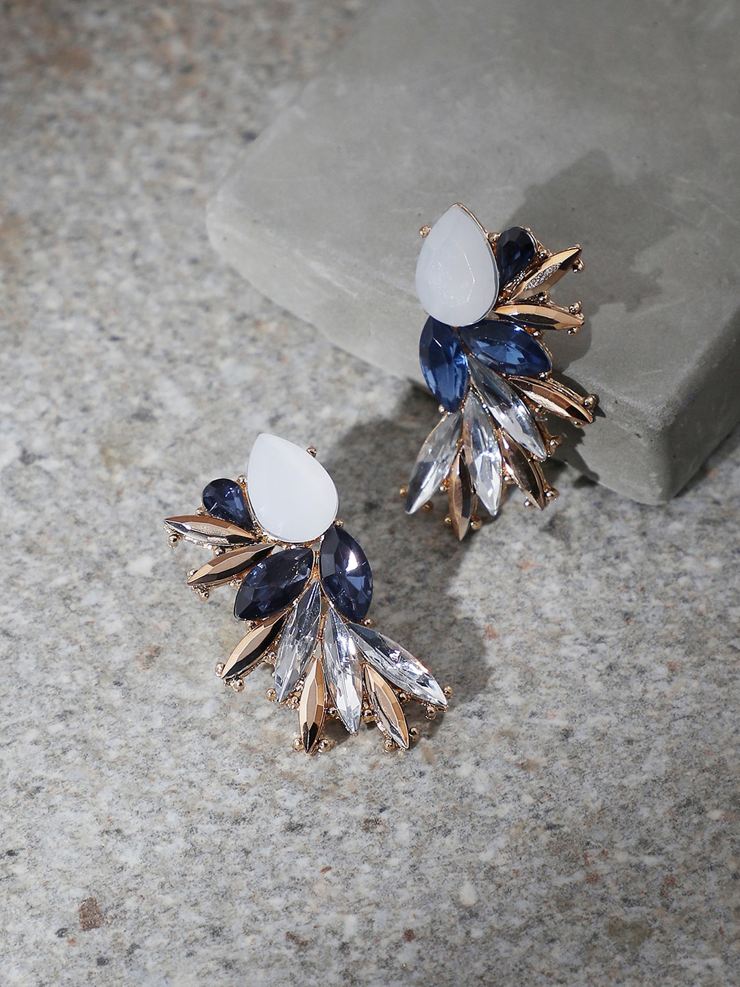 

SOHI Women Gold Plated Blue & White Contemporary Drop Earrings